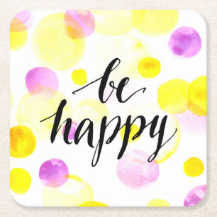 Var lycklig 2 underlägg papper kvadrat