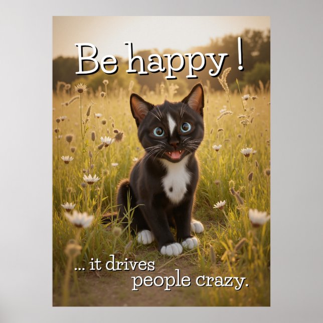 Var Lycklig - det driver folk Crazy - Katt Poster (Framsidan)