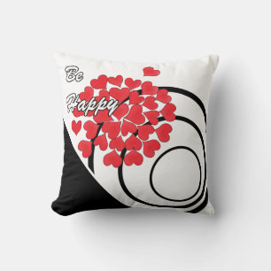 Var lycklig!, typografi, önskan, hjärta, bröllop,  kudde