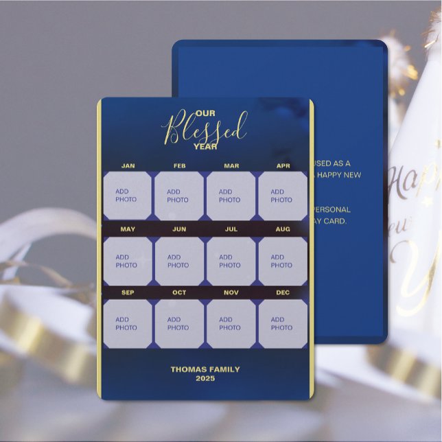 Vår Lyckoår Lägenhet Semester Fotokort Julkort (Our Blessed Year Flat Holiday Photo Card (front and back))