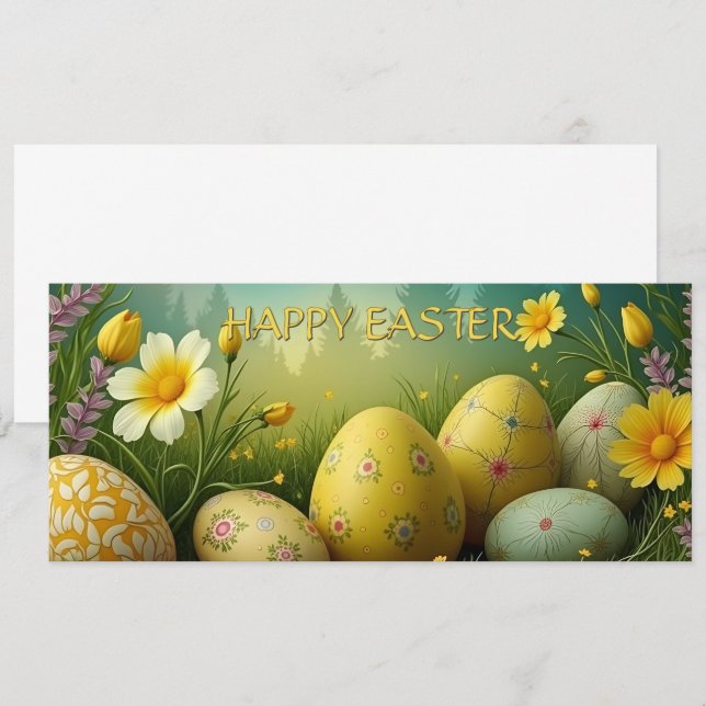 Vår magi med påskägg i ett hav av blommor (Fram/baksida)