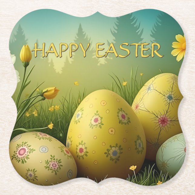 Vår Magic med Påskägg i Flowers Sea Underlägg Papper (Framsida)