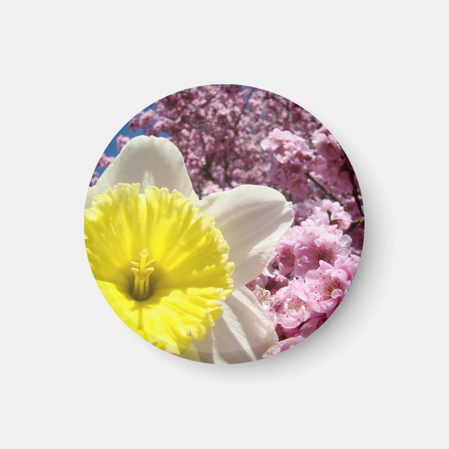 Vår magneter Gula Narcisser Rosa Blommor (Framsidan)