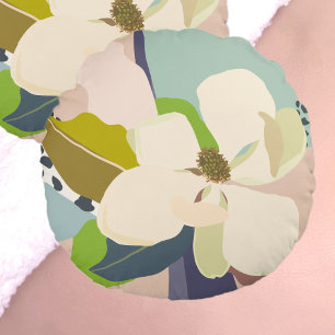 Vår Magnolia Färg Blocks Florist Rund Kudde