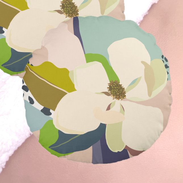 Vår Magnolia Färg Blocks Florist Rund Kudde (Skapare uppladdad)