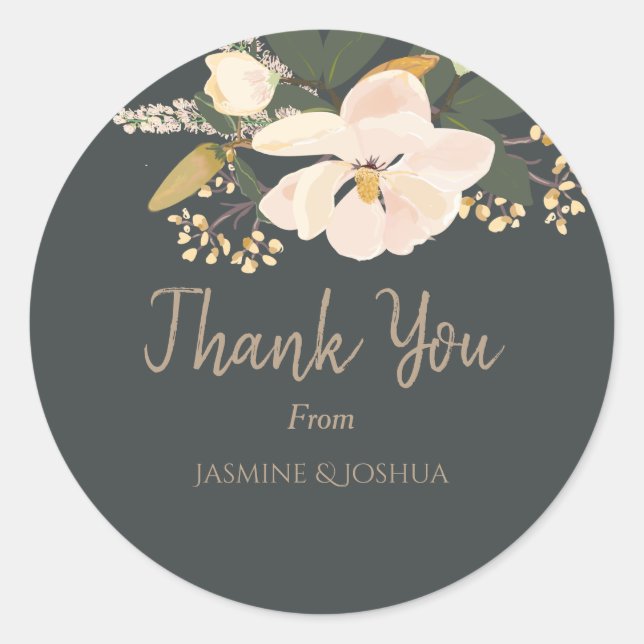 Vår Magnolia Flower Bouquet Runt Klistermärke (Framsida)