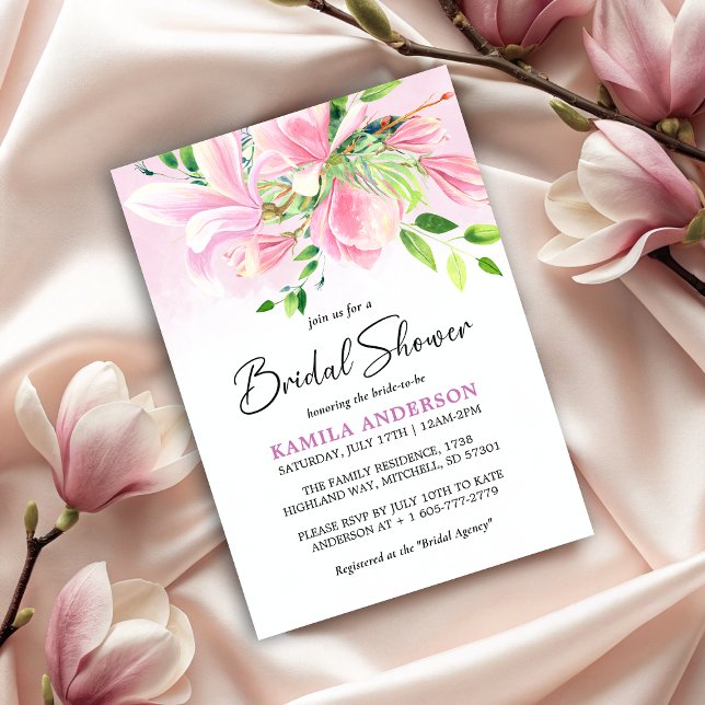 Vår Magnolia Watercolor Möhippa Inbjudningar (Spring Magnolia Watercolor Bridal Shower Invitation)