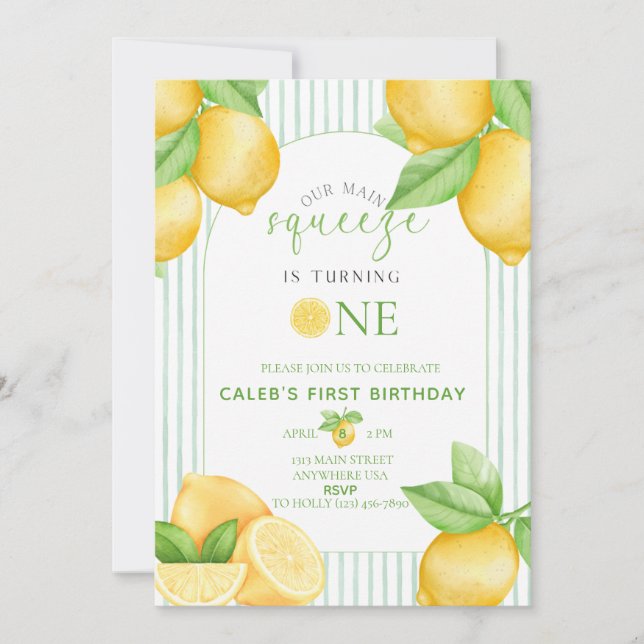  Vår Main Squeeze Citron 1-års Födelsedagsinbjudan Inbjudningar (Framsida)