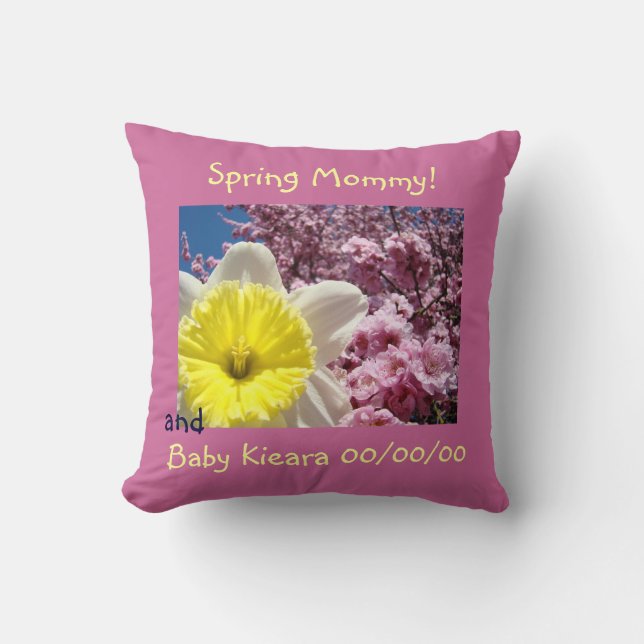 Vår Mamma! kudde Barn Namn Födelsedatum Blommor (Framsida)