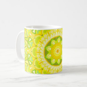 Vår Mandala Grön Gul Blommig Boho Kaffemugg