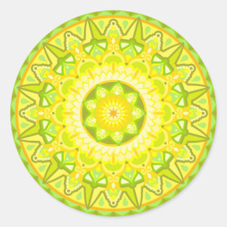 Vår Mandala Grön Gul Blommig Estetisk Boho Runt Klistermärke