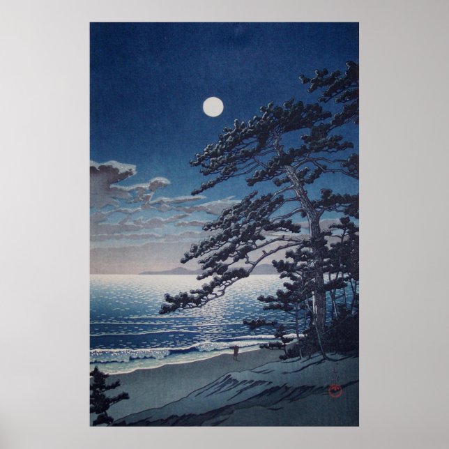 Vår Måne vid Ninomiya Beach Kawase Hasui 1932 Poster (Framsidan)