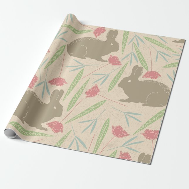 Vår Meadow Bunny Wrapping Papper Presentpapper (Utrullad)