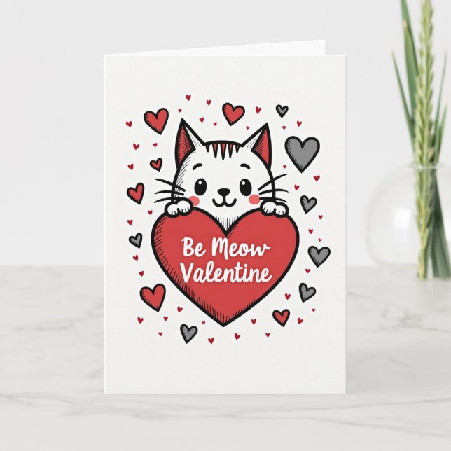 Var Meow Alla Hjärtans Dag Kattkort Kort (Framsida)