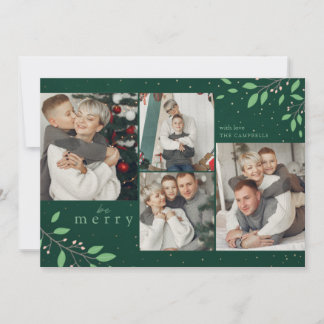 Var Merry Foliage Botanical Greenery Photo Collage Julkort