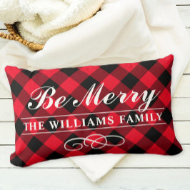 Var Merry Modern Red Buffalo Play Family Monogram Lumbarkudde