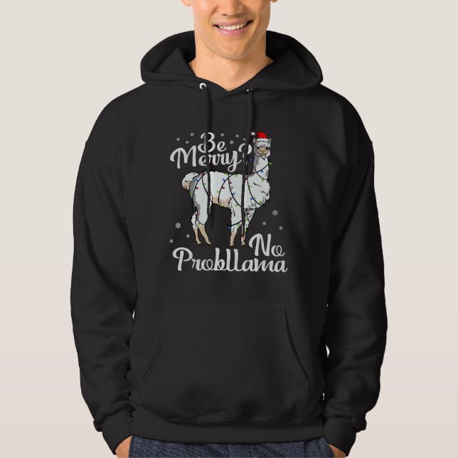 Var Merry No Probllama Santa Llama jul Hoodie (Framsida)