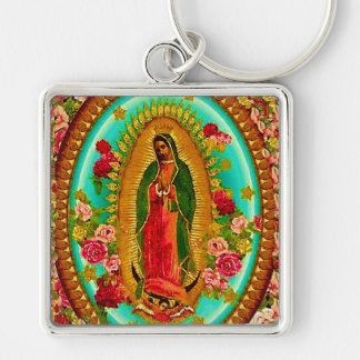 Vår mexikanska Dam Guadalupe Saint Virgin Mary Fyrkantig Silverfärgad Nyckelring