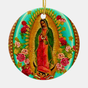 Vår mexikanska Dam Guadalupe Saint Virgin Mary Julgransprydnad Keramik