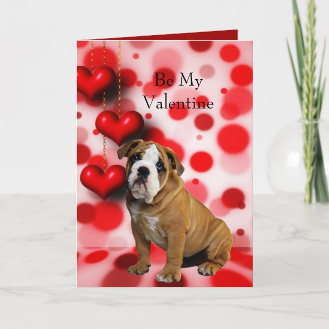 Var Min Alla Hjärtans Dag Bulldog Valp Hjärtan Helgkort (Framsida)