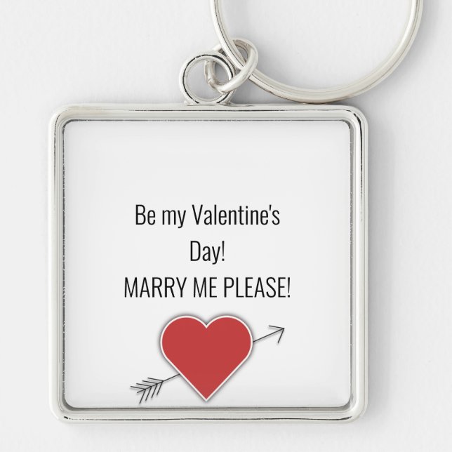 Var min Alla hjärtans dag! MARRY MIG SNART! Fyrkantig Silverfärgad Nyckelring (Framsidan)