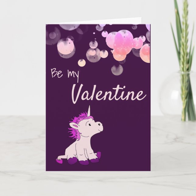 Var min Alla hjärtans Rosa Cute Unicorn Valentine  Helgkort (Framsida)