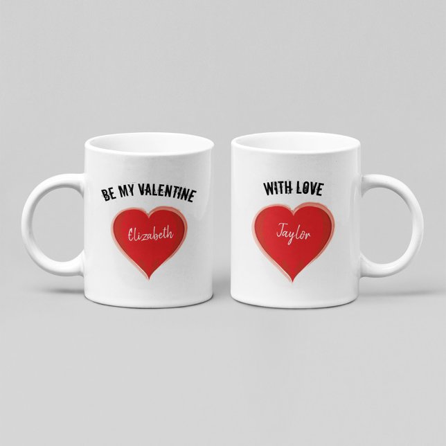 Var Min Älskling Anpassat Namn Hjärta Kaffemugg (Personalized Valentine mug with red heart and custom names romantic couple gift design.)