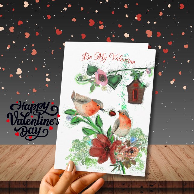 Var min älskling med fågelkort helgkort (Be My Valentine with birds Card)