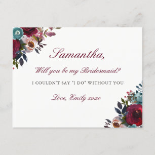 Var min Blommigt med Bridesmaid Card Burgundy Wate Inbjudningar