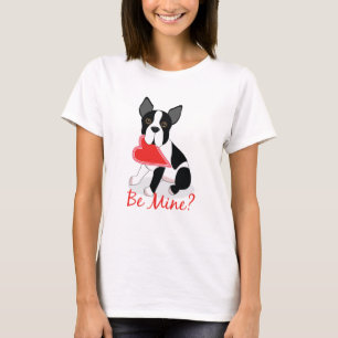 Var min? Boston Terriervalentin skjorta för dag Tee Shirt