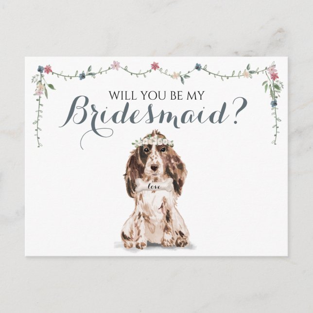 Var min bridesaid Cocker Spansk Dog Inbjudan Vykort (Framsida)