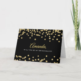 Var min bridesaid Guld Faux Glitter Confetti Black Inbjudan