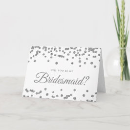 Var min bridesaid Silver Glitter Confetti White Inbjudan