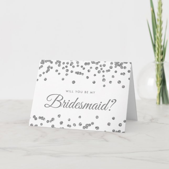 Var min bridesaid Silver Glitter Confetti White Inbjudan (Framsida)