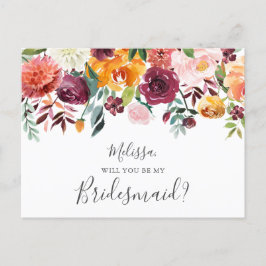 Var min Bridesmaid Burgundy Gula blommor Inbjudan Vykort