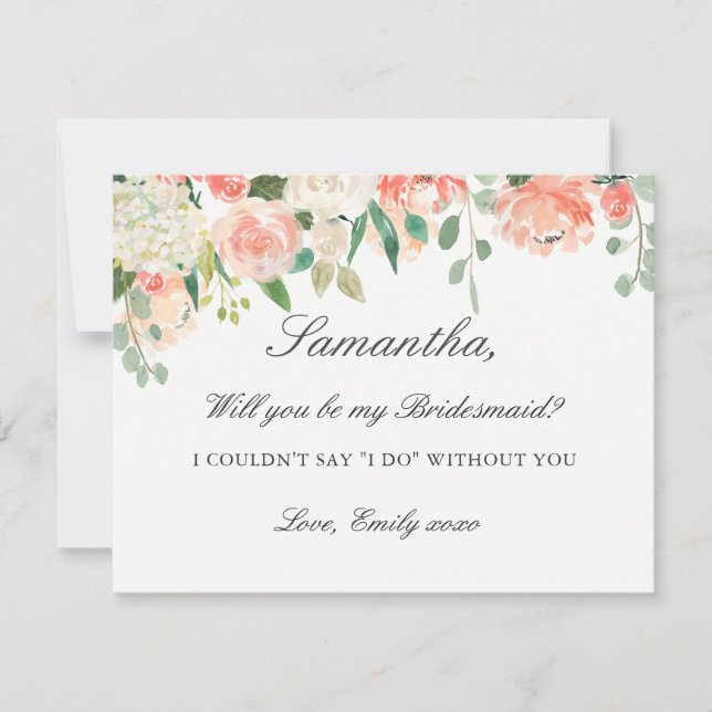 Var min Bridesmaid Card-persika-Blommigt Inbjudningar (Framsida)