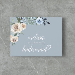 Var min Bridesmaid Dusty Blue Beige Flowers Boho I Inbjudan Vykort