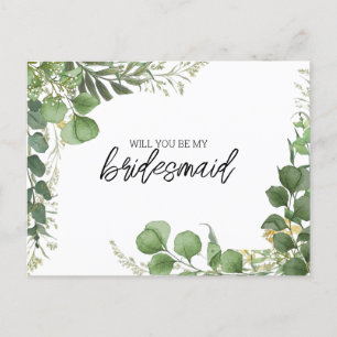 Var min Bridesmaid Eucalyptus och Arched Guld Helg Vykort