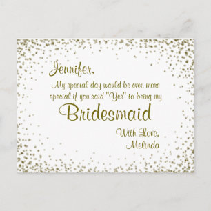 Var min Bridesmaid Guld Confetti Vykort