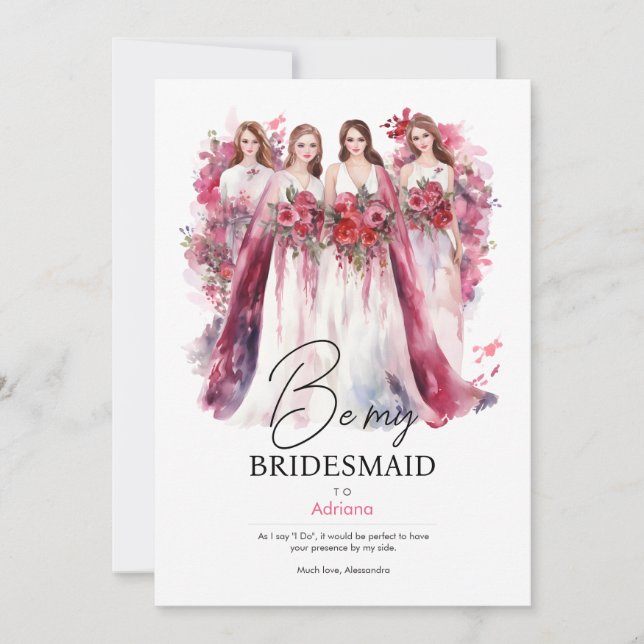 Var min Bridesmaid i Watercolor | BRÖLLOP Inbjudningar (Framsida)