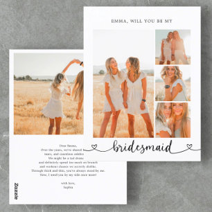 Var min Bridesmaid Photo Collage Heart Calligraphy Vykort