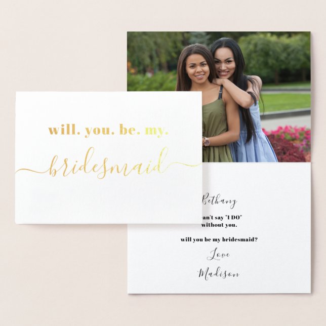 Var min Bridesmaid - Photo Inside - Modern Guld Folierat Kort (Display)