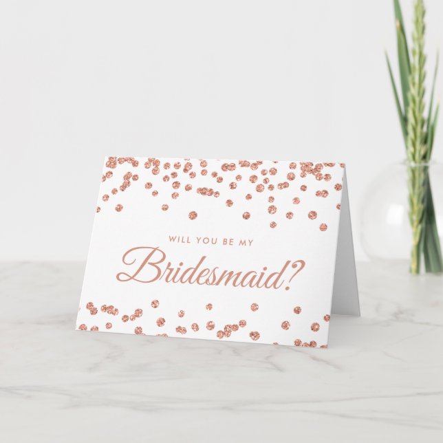 Var min Bridesmaid Ro Guld Glitter-konfetti White Inbjudan (Framsida)