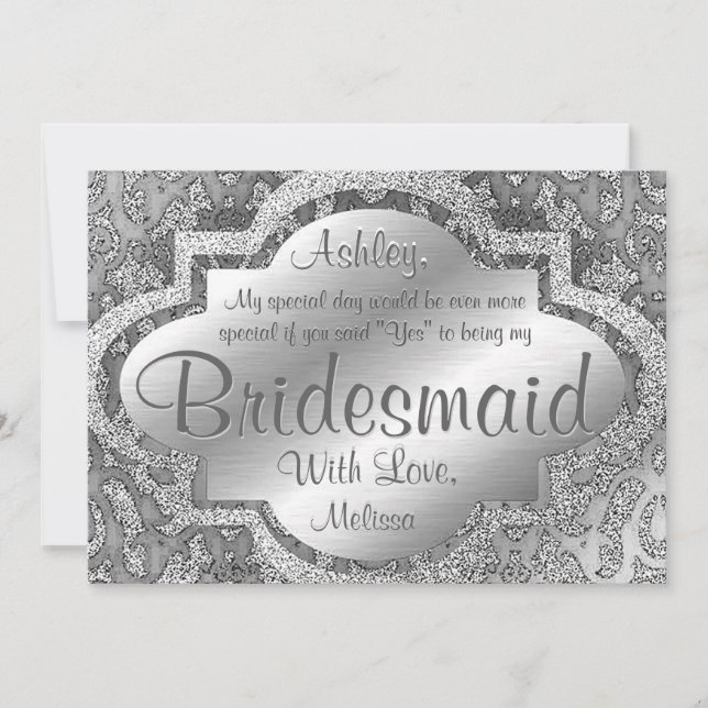 Var min Bridesmaid | Silver Damask Inbjudningar (Framsida)