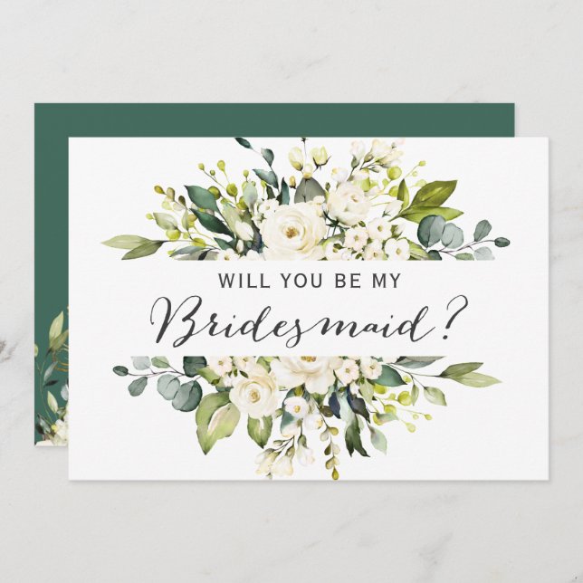 Var min Bridesmaid Vit ros Blommigt Bouquet Inbjudningar (Fram/baksida)