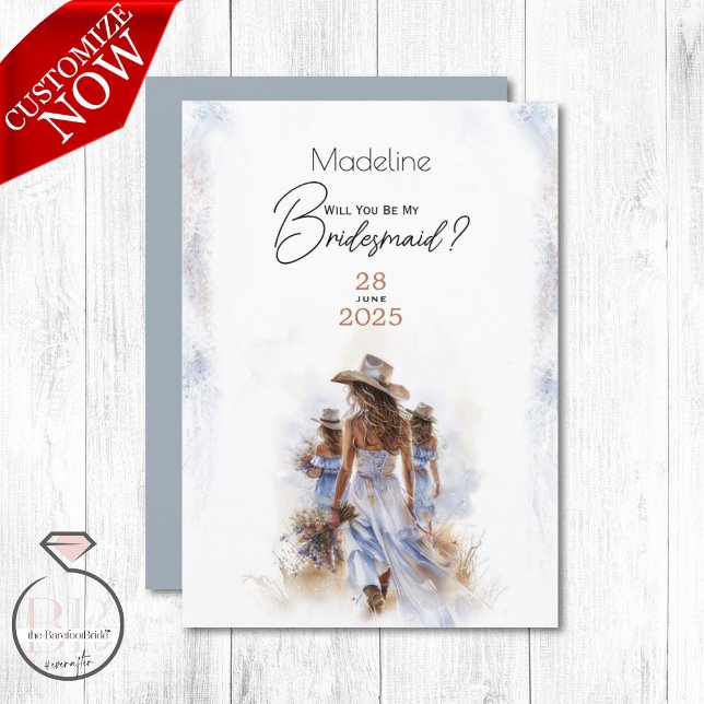 Var min Bridesmaid Watercolor Rustic Cowboy Bröllo Inbjudningar (Skapare uppladdad)
