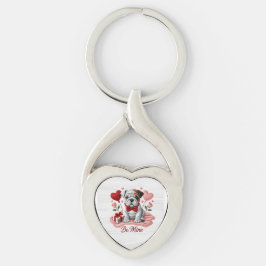 Var min engelska Bulldog Valentine Keychain Twisted Heart Silverfärgad Nyckelring