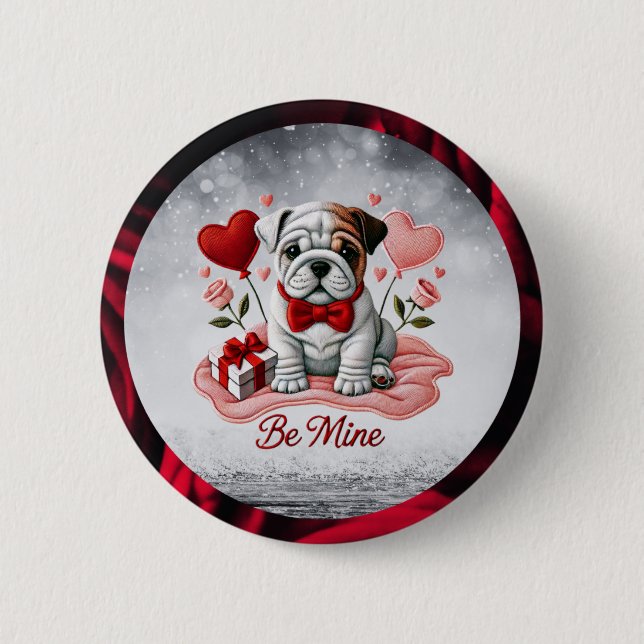 Var min engelska Bulldog Valentine-knapp Knapp (Framsida)