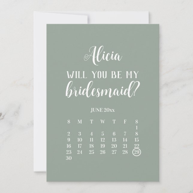 Var min Grönt för Bridesmaid-kalender Frieri Inbjudningar (Framsida)
