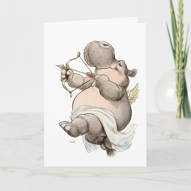 "Var min" Hippo Cupid Valentine Card Kort (Framsida)